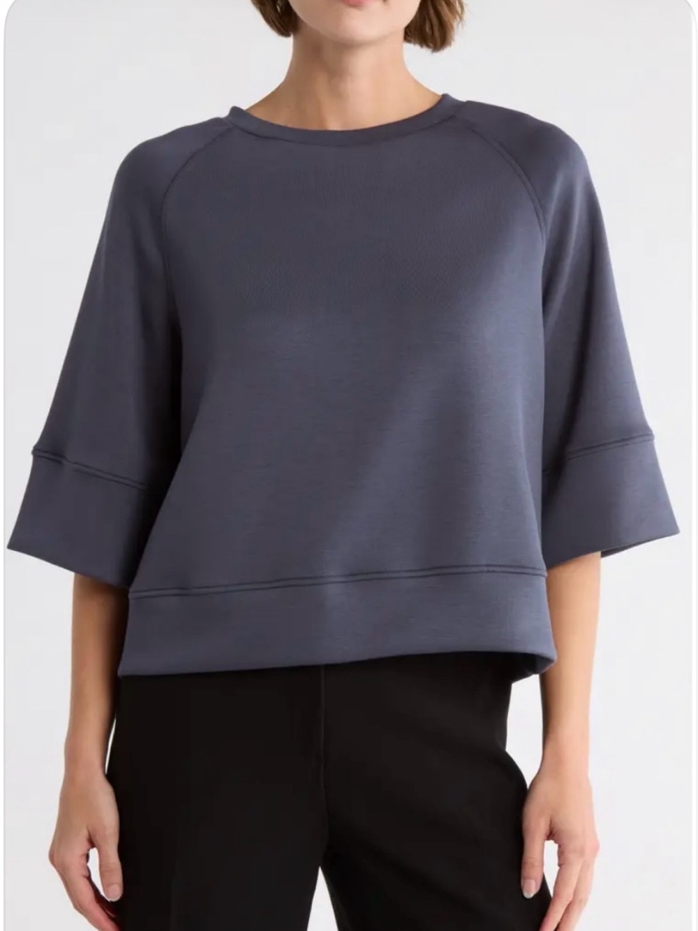 T Tahari Slate Blue Boxy Crewneck Scuba Sweatshirt SP - Picture 2 of 5